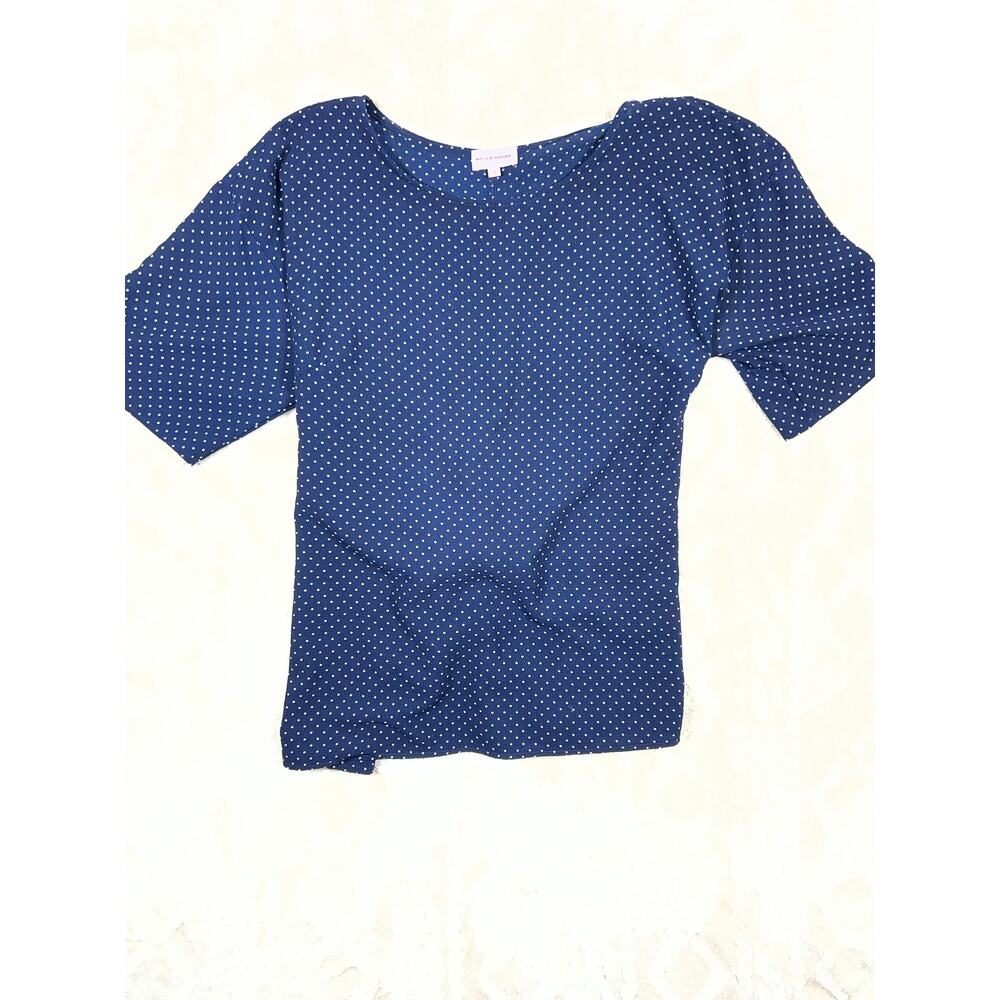 Molly Isadora Women’s 1X Blue Polka Dot Tie Back Short Sleeve Top Plus Size